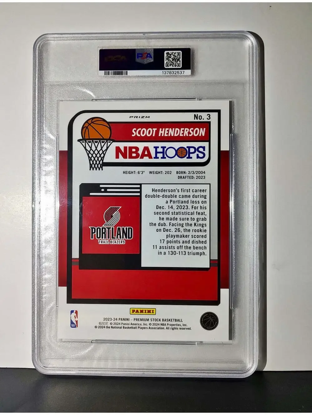 Scoot Henderson 2023 Panini Premium Stock NBA Hoops #3 Jumbo Refractor PSA 9